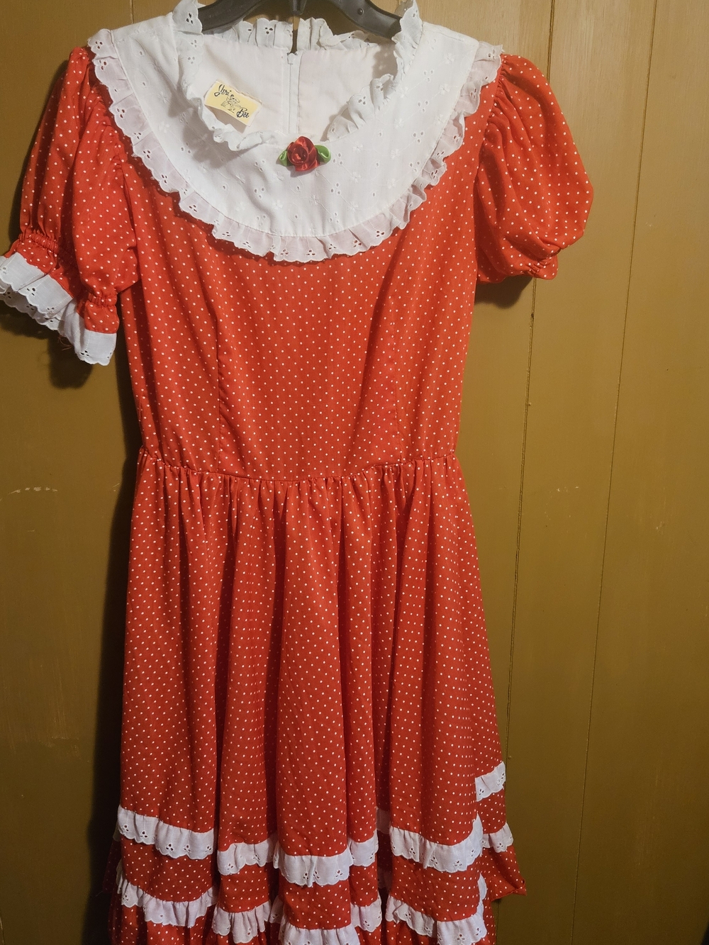 Red Polka Dot Vintage-SQUARE DANCING Dress with White Ruffled Collar SIZE 12